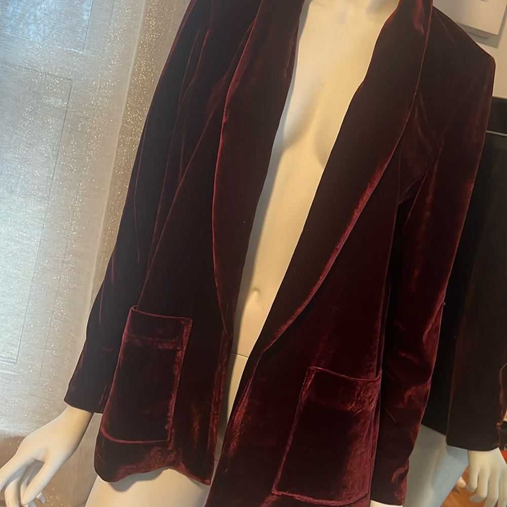 NWT 14th & Union Burgundy Wine Velvet Open Front Blazer Size Small